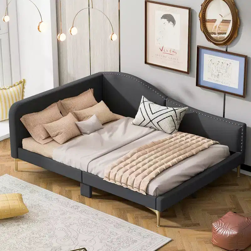 Whisen Twin Size Upholstered Daybed with Headboard and Armrest