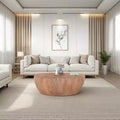 Royal Hampton Drum Shape Wooden 35.5 Inch Coffee Table with Plank Design Base