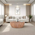 Royal Hampton Drum Shape Wooden 35.5 Inch Coffee Table with Plank Design Base