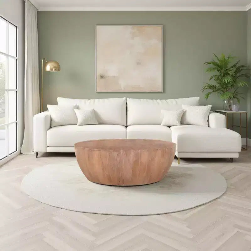 Table basse Royal Hampton en bois en forme de tambour de 90 cm avec base à lattes