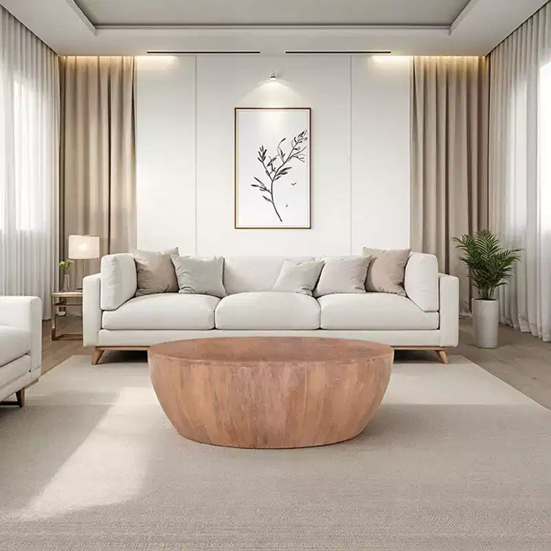 Table basse Royal Hampton en bois en forme de tambour de 90 cm avec base à lattes