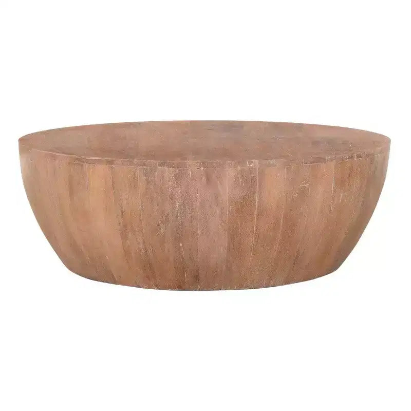 Table basse Royal Hampton en bois en forme de tambour de 90 cm avec base à lattes