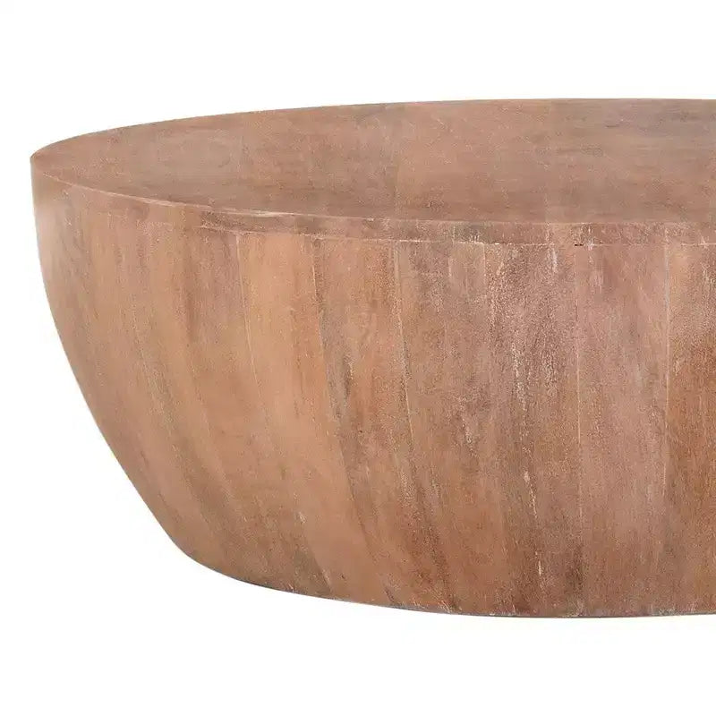 Table basse Royal Hampton en bois en forme de tambour de 90 cm avec base à lattes