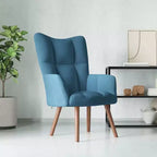 vidaXL Fauteuil d'appoint en velours bleu avec pieds en bois et cadre en acier – Siège de salon confortable pour le salon, le bureau ou la chambre
