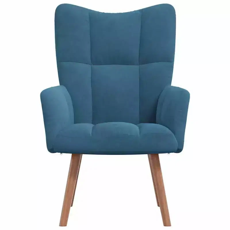 vidaXL Fauteuil d'appoint en velours bleu avec pieds en bois et cadre en acier – Siège de salon confortable pour le salon, le bureau ou la chambre