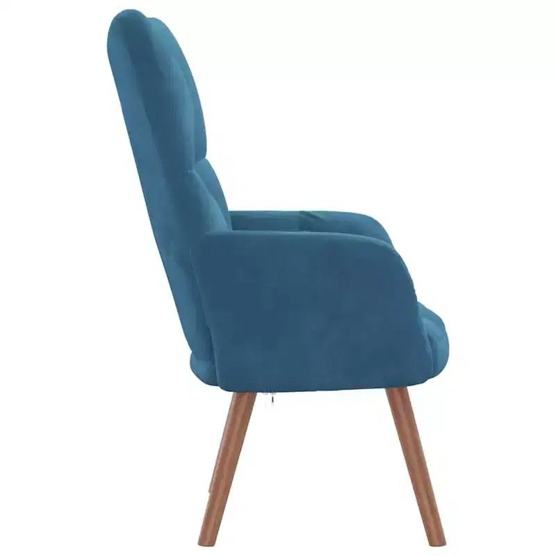 vidaXL Fauteuil d'appoint en velours bleu avec pieds en bois et cadre en acier – Siège de salon confortable pour le salon, le bureau ou la chambre