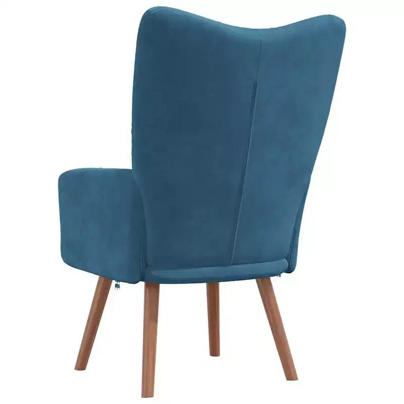 vidaXL Fauteuil d'appoint en velours bleu avec pieds en bois et cadre en acier – Siège de salon confortable pour le salon, le bureau ou la chambre