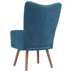 vidaXL Fauteuil d'appoint en velours bleu avec pieds en bois et cadre en acier – Siège de salon confortable pour le salon, le bureau ou la chambre