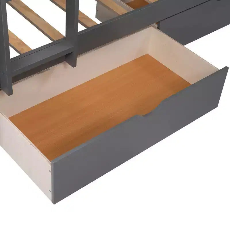 Okak Letto a Castello Doppio con Letto a Soppalco Annesso, Letti a Castello in Legno Massiccio con Due Cassetti e Scale per Bambini, Bambine, Bambini Facile da Montare
