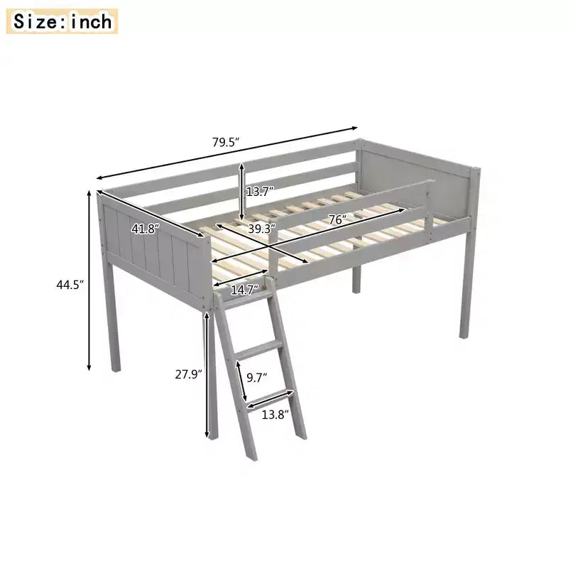Okak Letto a Castello in Legno Massello Dimensioni Doppia/Matrimoniale, Letto a Soppalco Basso con Scala Convertibile Sinistra/Destra e Sponda di Sicurezza per Bambini e Ragazzi, Facile da Montare