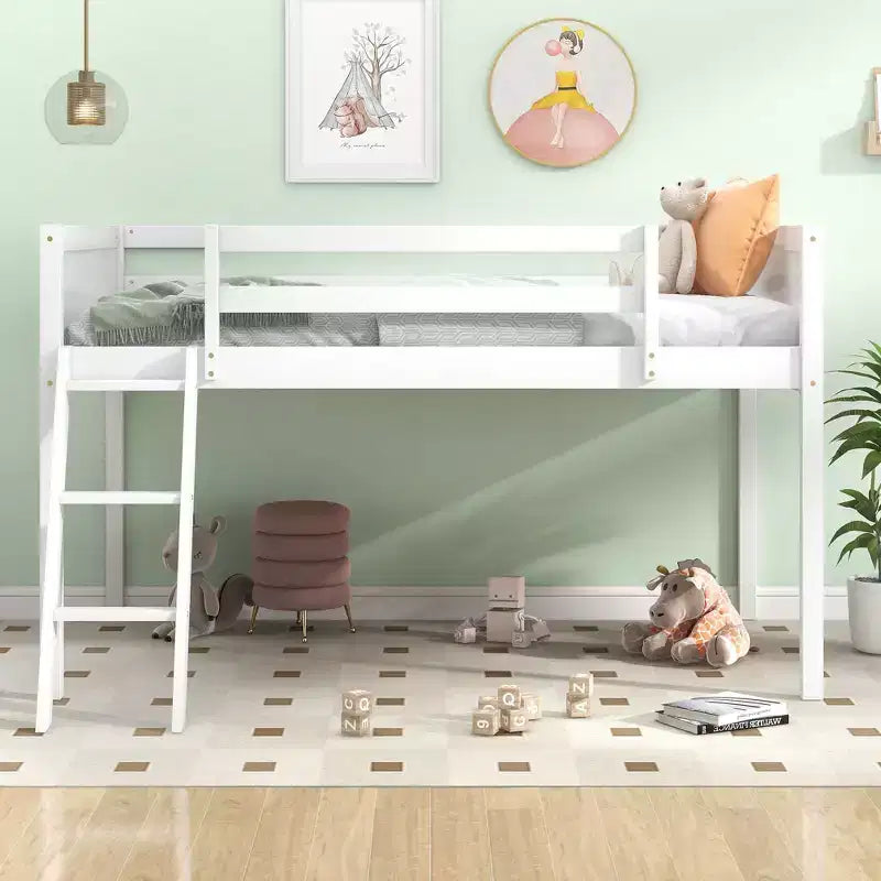 Okak Letto a Castello in Legno Massello Dimensioni Doppia/Matrimoniale, Letto a Soppalco Basso con Scala Convertibile Sinistra/Destra e Sponda di Sicurezza per Bambini e Ragazzi, Facile da Montare