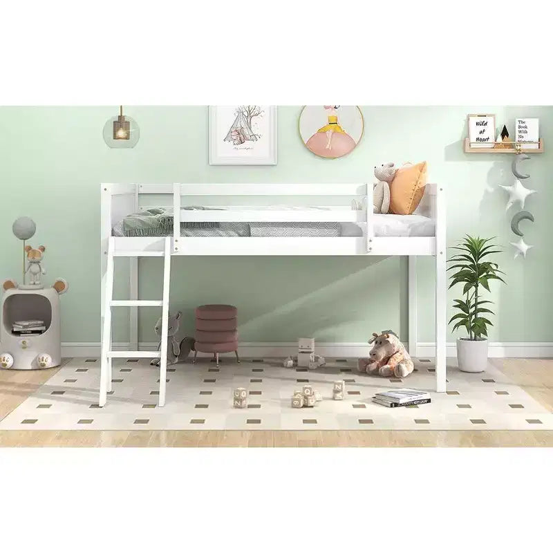 Okak Letto a Castello in Legno Massello Dimensioni Doppia/Matrimoniale, Letto a Soppalco Basso con Scala Convertibile Sinistra/Destra e Sponda di Sicurezza per Bambini e Ragazzi, Facile da Montare