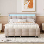 Okak Queen Elegante Giroletto con Piattaforma Imbottito e Telaio a LED, Nessuna Base a Molle Necessaria, Letto in Tessuto di Lino con Rotelle XL Singolo e 2 Cassetti