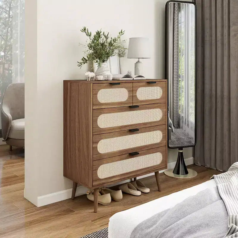 Okak Mid Century 5-Drawer Bedroom Dressers Accent Storage Cabinet, Chest of Drawers for Bedroom/Living Room/Entryway/Study