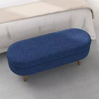 Panca Pouf Contenitore Ovale Okak Modern in Lino con Gambe in Legno di Gomma, Morbido Poggiapiedi Contenitore Lungo per Soggiorno, Ingresso, Camera da Letto