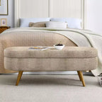 Panca Pouf Contenitore Ovale Okak Modern in Lino con Gambe in Legno di Gomma, Morbido Poggiapiedi Contenitore Lungo per Soggiorno, Ingresso, Camera da Letto