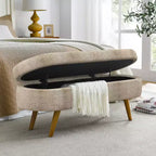 Panca Pouf Contenitore Ovale Okak Modern in Lino con Gambe in Legno di Gomma, Morbido Poggiapiedi Contenitore Lungo per Soggiorno, Ingresso, Camera da Letto