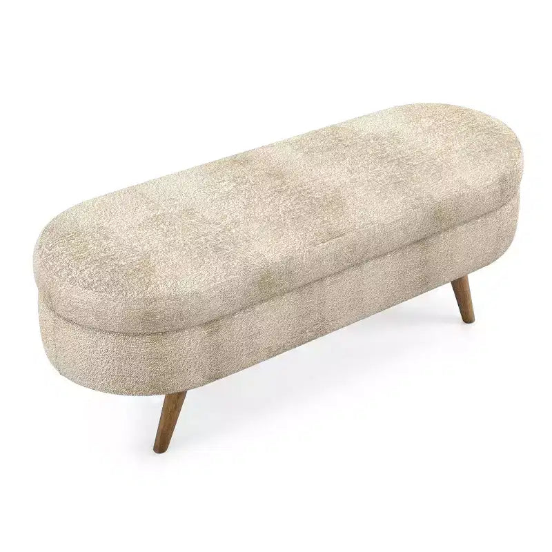 Panca Pouf Contenitore Ovale Okak Modern in Lino con Gambe in Legno di Gomma, Morbido Poggiapiedi Contenitore Lungo per Soggiorno, Ingresso, Camera da Letto
