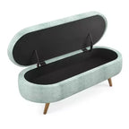Panca Pouf Contenitore Ovale Okak Modern in Lino con Gambe in Legno di Gomma, Morbido Poggiapiedi Contenitore Lungo per Soggiorno, Ingresso, Camera da Letto