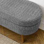 Panca Pouf Contenitore Ovale Okak Modern in Lino con Gambe in Legno di Gomma, Morbido Poggiapiedi Contenitore Lungo per Soggiorno, Ingresso, Camera da Letto