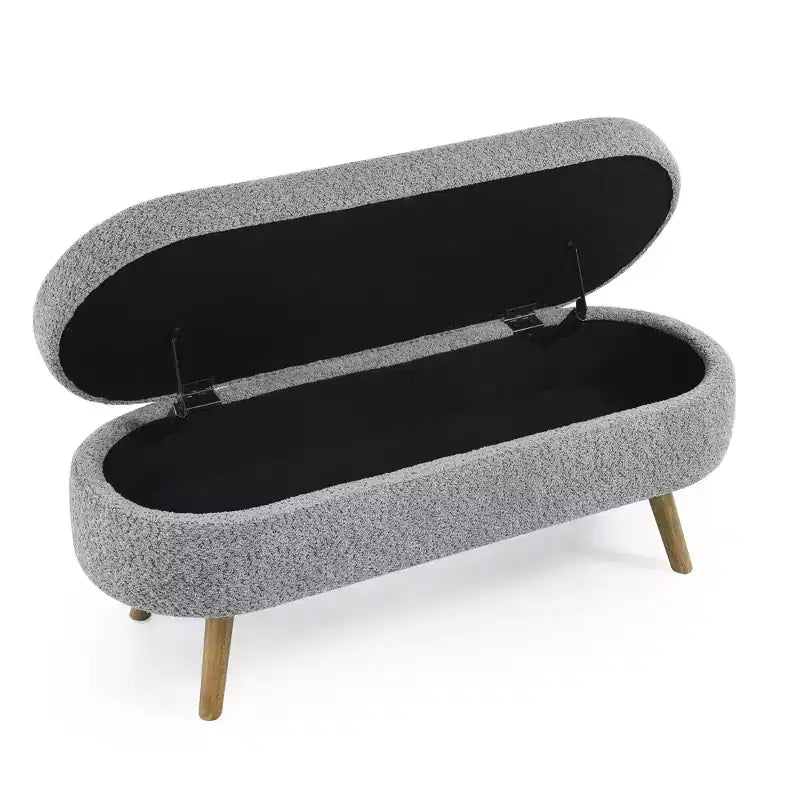 Panca Pouf Contenitore Ovale Okak Modern in Lino con Gambe in Legno di Gomma, Morbido Poggiapiedi Contenitore Lungo per Soggiorno, Ingresso, Camera da Letto