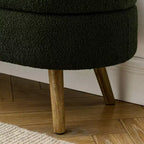 Panca Pouf Contenitore Ovale Okak Modern in Lino con Gambe in Legno di Gomma, Morbido Poggiapiedi Contenitore Lungo per Soggiorno, Ingresso, Camera da Letto