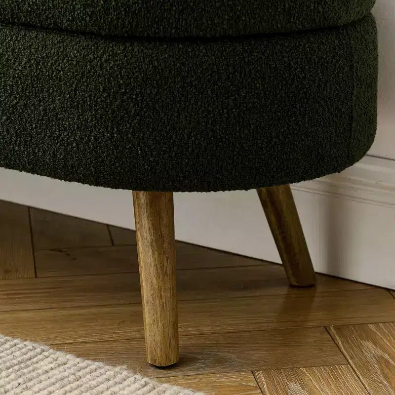Panca Pouf Contenitore Ovale Okak Modern in Lino con Gambe in Legno di Gomma, Morbido Poggiapiedi Contenitore Lungo per Soggiorno, Ingresso, Camera da Letto