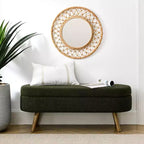 Panca Pouf Contenitore Ovale Okak Modern in Lino con Gambe in Legno di Gomma, Morbido Poggiapiedi Contenitore Lungo per Soggiorno, Ingresso, Camera da Letto
