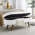 Panca Pouf Contenitore Ovale Okak Modern in Lino con Gambe in Legno di Gomma, Morbido Poggiapiedi Contenitore Lungo per Soggiorno, Ingresso, Camera da Letto