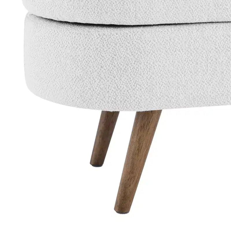 Panca Pouf Contenitore Ovale Okak Modern in Lino con Gambe in Legno di Gomma, Morbido Poggiapiedi Contenitore Lungo per Soggiorno, Ingresso, Camera da Letto