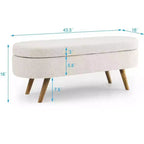Panca Pouf Contenitore Ovale Okak Modern in Lino con Gambe in Legno di Gomma, Morbido Poggiapiedi Contenitore Lungo per Soggiorno, Ingresso, Camera da Letto