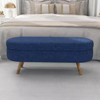 Panca Pouf Contenitore Ovale Okak Modern in Lino con Gambe in Legno di Gomma, Morbido Poggiapiedi Contenitore Lungo per Soggiorno, Ingresso, Camera da Letto