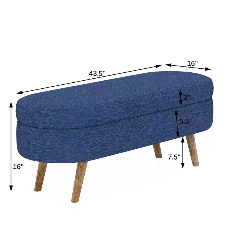 Panca Pouf Contenitore Ovale Okak Modern in Lino con Gambe in Legno di Gomma, Morbido Poggiapiedi Contenitore Lungo per Soggiorno, Ingresso, Camera da Letto