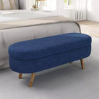 Panca Pouf Contenitore Ovale Okak Modern in Lino con Gambe in Legno di Gomma, Morbido Poggiapiedi Contenitore Lungo per Soggiorno, Ingresso, Camera da Letto