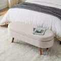 Okak Modern Linen Oval Storage Ottoman Bench with Rubber Wood Legs Soft Long Storage Footrest Stool for Living Room, Entryway, Bedroom