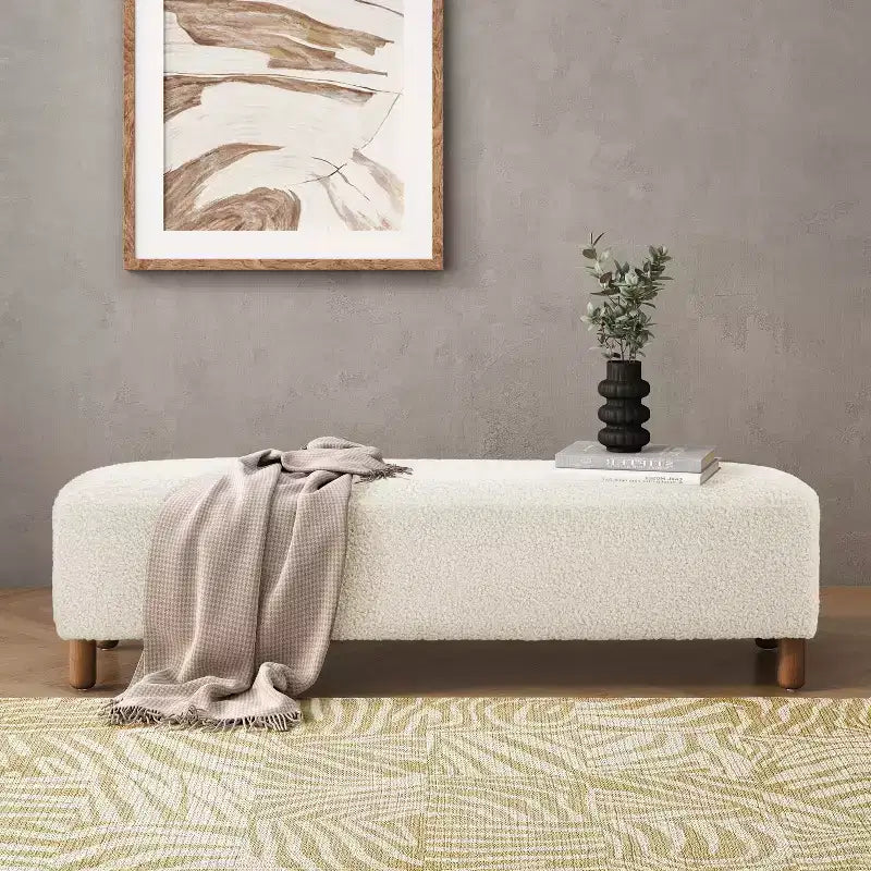 Okak Panca Ottomana Imbottita Confortevole con Gambe in Legno, Sgabello Poggiapiedi Rettangolare Extra Lungo per Camera da Letto, Ingresso, Corridoio