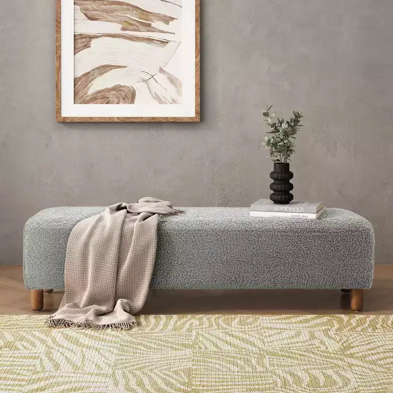 Okak Panca Ottomana Imbottita Confortevole con Gambe in Legno, Sgabello Poggiapiedi Rettangolare Extra Lungo per Camera da Letto, Ingresso, Corridoio