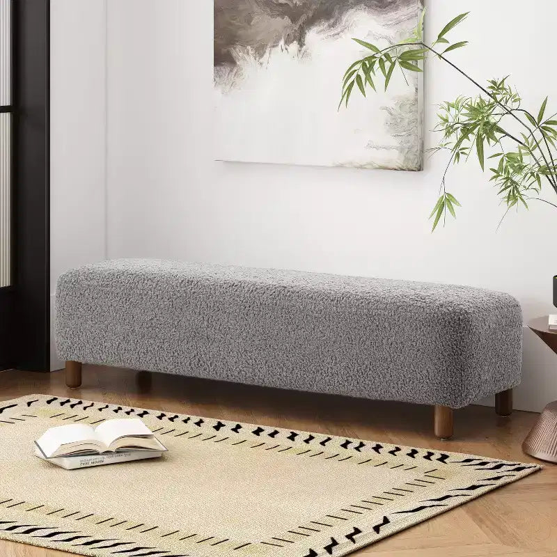 Okak Comfortable Upholstered Ottoman Bench with Wooden Legs, Rectangular Extra Long Footrest Stool for Bedroom,Entryway,Hallway