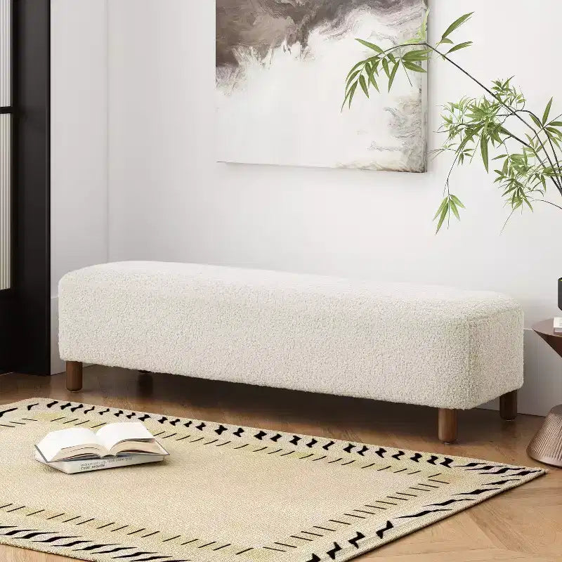 Okak Panca Ottomana Imbottita Confortevole con Gambe in Legno, Sgabello Poggiapiedi Rettangolare Extra Lungo per Camera da Letto, Ingresso, Corridoio