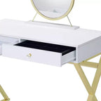 Coiffeuse contemporaine Okak avec miroir, coiffeuse de maquillage avec LED réglable, table de maquillage avec 7 tiroirs pour chambre à coucher