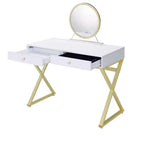 Coiffeuse contemporaine Okak avec miroir, coiffeuse de maquillage avec LED réglable, table de maquillage avec 7 tiroirs pour chambre à coucher
