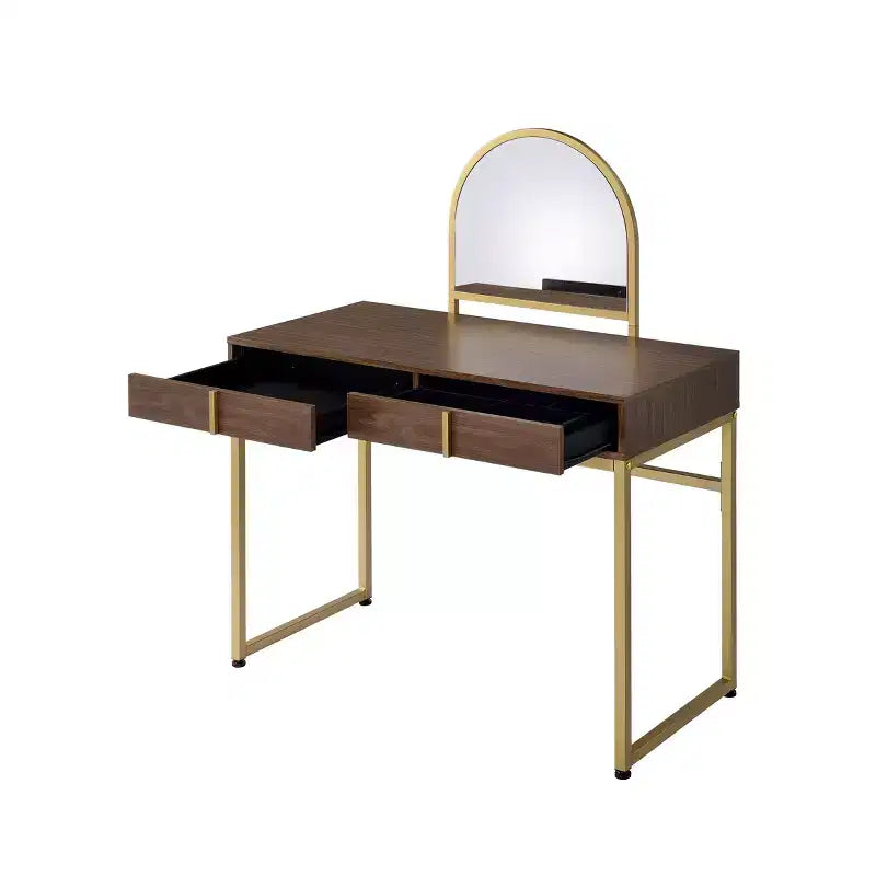 Coiffeuse contemporaine Okak avec miroir, coiffeuse de maquillage avec LED réglable, table de maquillage avec 7 tiroirs pour chambre à coucher