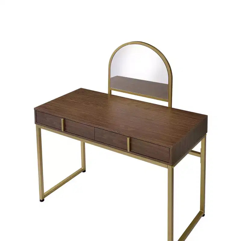 Coiffeuse contemporaine Okak avec miroir, coiffeuse de maquillage avec LED réglable, table de maquillage avec 7 tiroirs pour chambre à coucher
