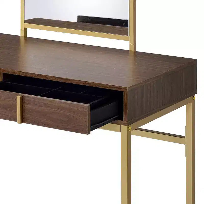 Coiffeuse contemporaine Okak avec miroir, coiffeuse de maquillage avec LED réglable, table de maquillage avec 7 tiroirs pour chambre à coucher