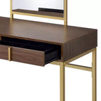 Coiffeuse contemporaine Okak avec miroir, coiffeuse de maquillage avec LED réglable, table de maquillage avec 7 tiroirs pour chambre à coucher