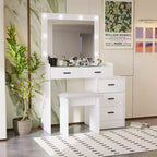 Coiffeuse contemporaine Okak avec miroir, coiffeuse de maquillage avec LED réglable, table de maquillage avec 7 tiroirs pour chambre à coucher
