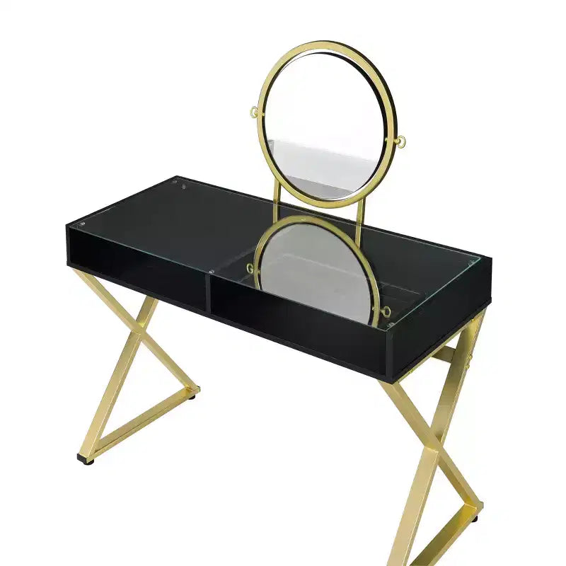 Okak Tavolino da trucco contemporaneo con specchio, Vanity per trucco con LED regolabile, Tavolo da toeletta con 7 cassetti per camera da letto