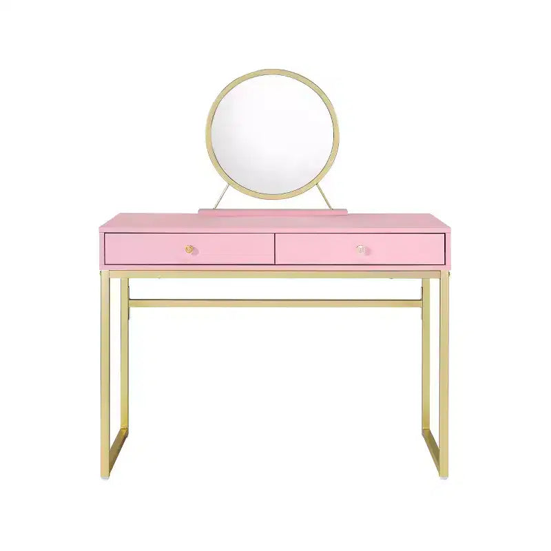 Coiffeuse contemporaine Okak avec miroir, coiffeuse de maquillage avec LED réglable, table de maquillage avec 7 tiroirs pour chambre à coucher