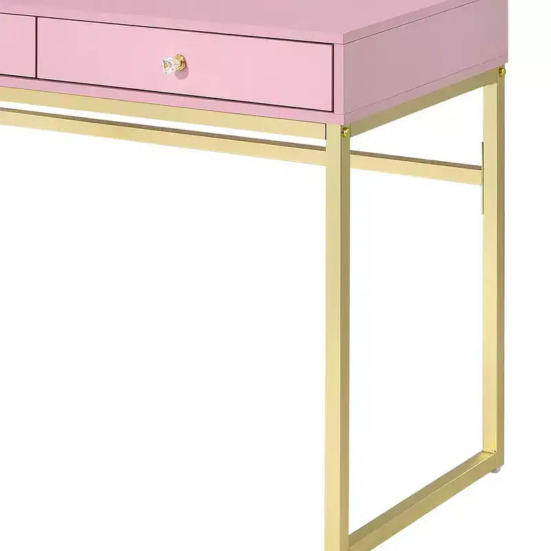 Coiffeuse contemporaine Okak avec miroir, coiffeuse de maquillage avec LED réglable, table de maquillage avec 7 tiroirs pour chambre à coucher