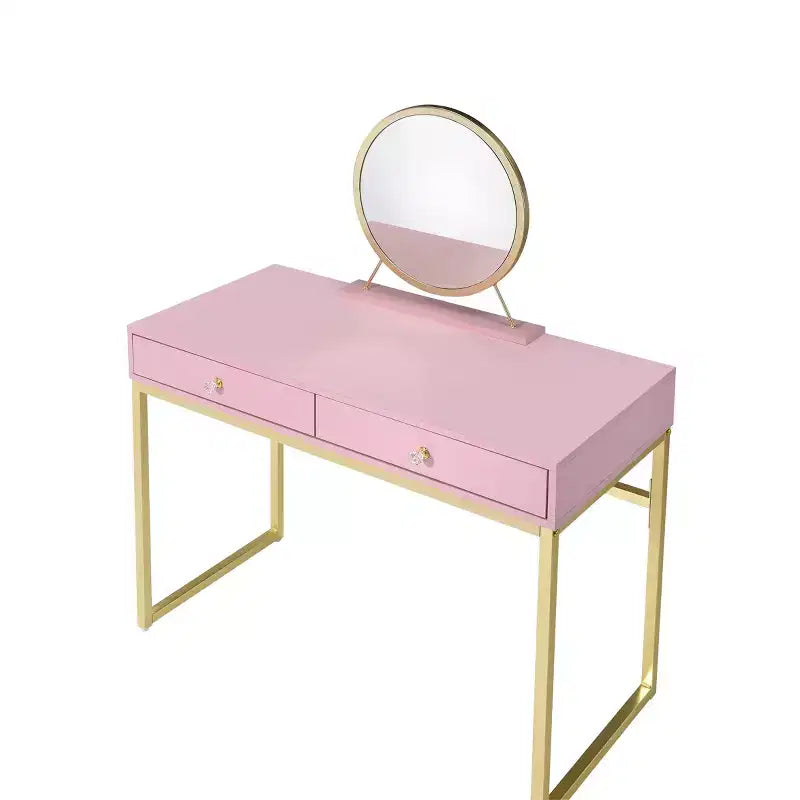 Coiffeuse contemporaine Okak avec miroir, coiffeuse de maquillage avec LED réglable, table de maquillage avec 7 tiroirs pour chambre à coucher